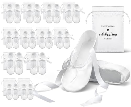 Cuffbow 12 Pairs Wedding Satin Slippers Bulk Foldable Ballet Flats Portable Dancing Shoes Bridal Favor for Guests Bridesmaids White