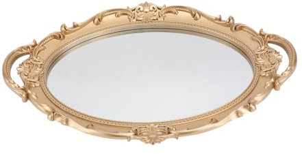 Zerodeko 1pc Vintage Spiegel Eitelkeit Tablett Retro Dekorative Lagerung Tablett Gold Ellipse Spiegel Platte Für Parfüm Fotografie Prop
