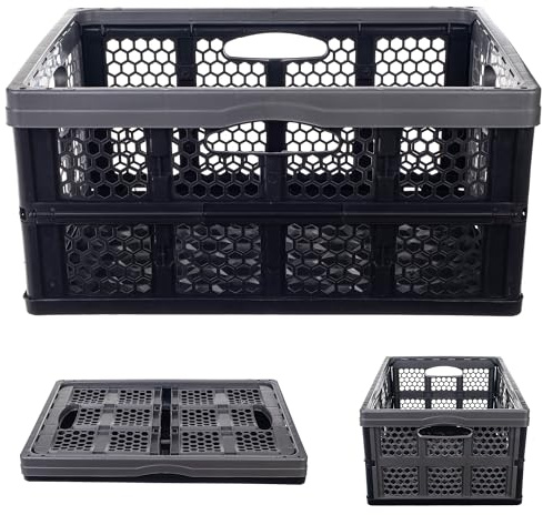 KADAX Cassetta Pieghevole in plastica, 47 x 34 x 21,5 cm, Pieghevole, con Manici, Cestino Pieghevole, Cestino Pieghevole per Studio (Nero/Grigio)