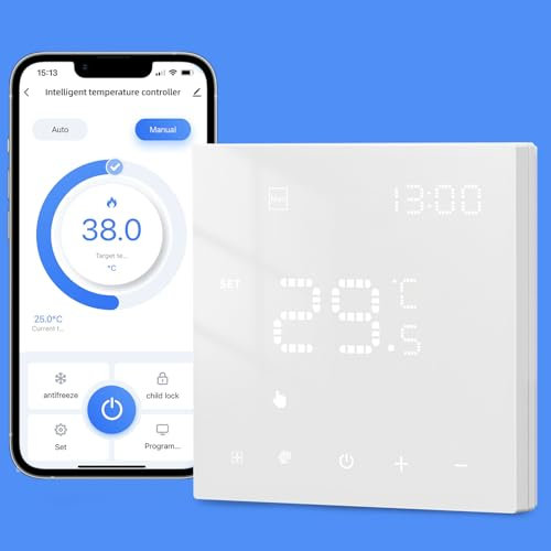 Smart WiFi Thermostat für Wasser-Fußbodenheizung und Gasboiler, Programmierbar Raumthermostat Unterstützen Alexa, Google Home Sprachsteuerung und Smart Life App Fernbedienung (2,4-GHz-WiFi)