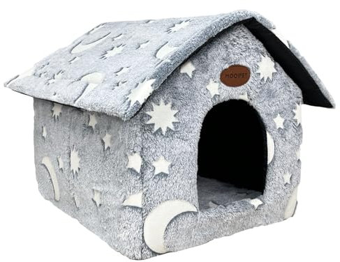 Whiwhi Plüsch Katzenhaus mit Waschbarem Kissen Tragbare Katzenhütte mit Rutschfestem Boden Weiches und Warmes Katzenbett für Drinnen 45x40x45cm