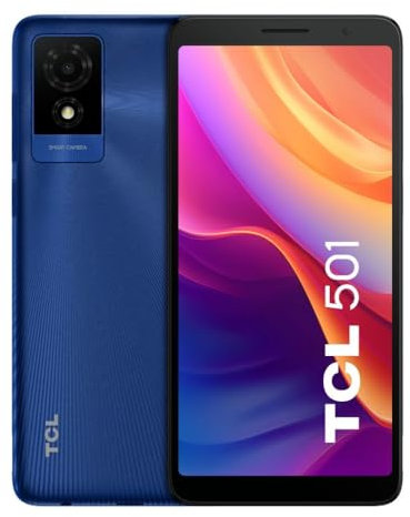 TCL 501 - Smartphone 6.0 qHD, Octa-Core, 2GB RAM, 32GB ROM, Cámara 5MP, Batería 3000mAh, Android 14 Go, Dual SIM, Face Unlock - Glacial Blue
