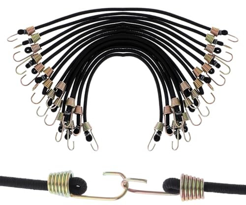 AOZUO Lot de 15 Tendeurs Elastique avec Crochets, 25 cm tendeurs élastiques avec Crochets en métal, pour sécuriser différents Types de Bagages, bâches, vélos, tentes