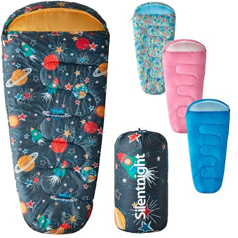Silentnight Kids Sleeping Bag - Girls Boys 3 Season Mummy Sleeping Bag Ideal for Spring and Summer with Soft Touch Warm Cosy Fabric and Fibres - Machine Washable - 165 x 82cm - Space