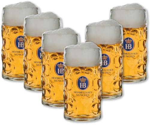 Hofbräuhaus München Isarseidel Lot de 6 chopes à bière de 0,5 l - Chope à bière - Chope à bière avec blason HB et inscription traditionnelle (6 pièces, 0,5 l)