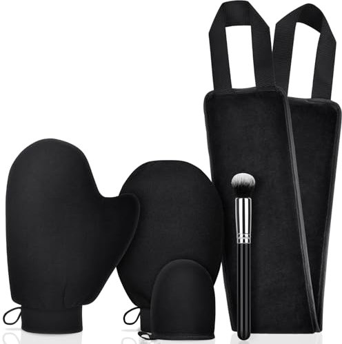 LOPHE Selbstbräuner Handschuh, 5Pcs Selbstbräuner-Set Schwarz Dual Sided Tan Applicator Mitt, für Bräunungscreme Und Peeling, Waschbar Handschuhe Tanning Streifenfreie Bräune