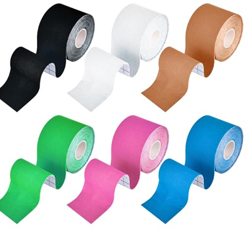 bssmmai 6 rullar kinesiotejp, kinesisk tejp, 5 m x 5 cm tejp, sportig färgad kinesiologi-tejp