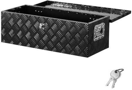 VEVOR Boîte à outils pour camion en aluminium, 762x330,2x243,84 mm, coffre de benne de pick-up plaqué à rayures, avec poignées latérales et clés de verrouillage, pour remorque, camping-car, noir