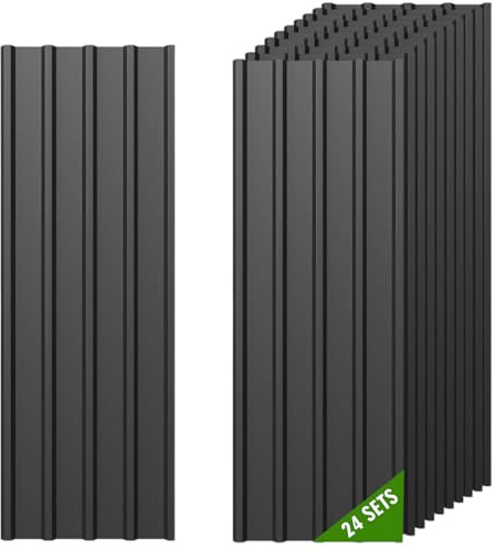 Warmfay® Corrugated Metal Roofing Sheets 24PCS, 115×45cm (12.42m²), Black Galvanised Trapezoidal Grooved Roof Panels, UV-Resistant & All-Weather Metal Roofing for Greenhouse, Carport, Garage
