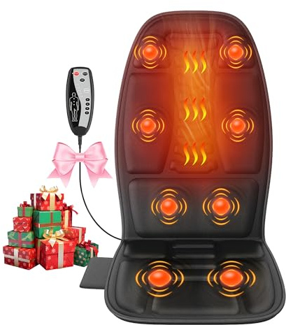 comrelax Back Massager with Heat, Massage Chair Pad with 5 Modes & 2 Heat Levels for Back & Thighs, Back Massage Pad for Office & Home Chairs, Matte Black