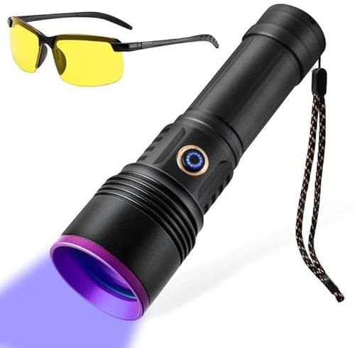 SUNOYA Linterna UV 365 nm 20 W – Linterna de luz negra recargable por USB, lámpara UV para ámbar, orina de mascotas, resina epoxi, minerales, detección de manchas