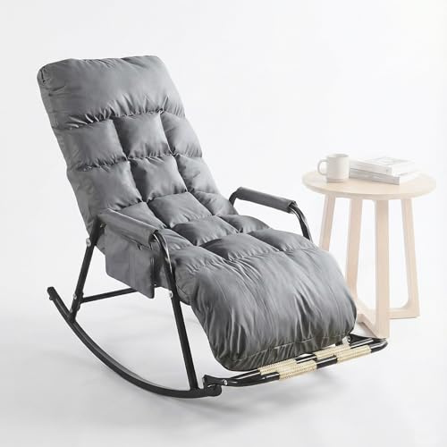GTYMTTX Silla Mecedora Lactancia, Respaldo y Reposapiés 5 Ajustes, Reposapiés Masaje 3D, Cojín Extraíble, Soporta 150kg, Tela Antigatos, Pies Blandos Silenciosos, Gris, 60×111×50 cm