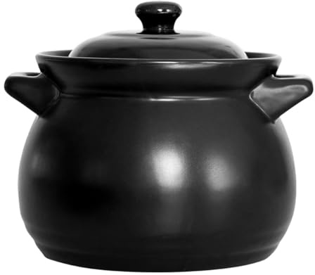 BESPORTBLE Olla de Cerámica Negra de 1.1 Litros para Cocinar, Cazuela Resistente al Calor para Estofados y Sopas, Multiusos para Hogar y Cocina