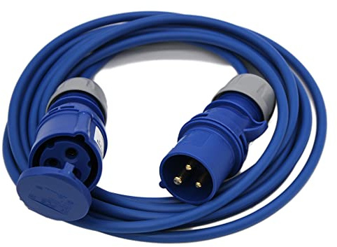 UK Made 5 Metre 16 Amps Blue Mains Power Hookup Extension Lead Plug to Socket 230 Volts Outdoor Rated IP44