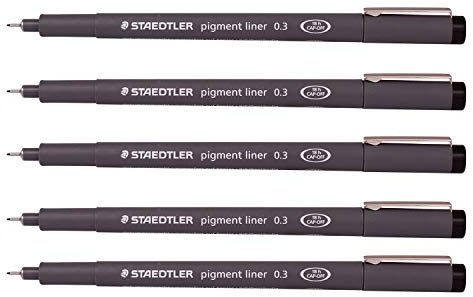 Staedtler 0.3 mm Pigment Liner Fineliner Sketching Drawing Drafting Pens Pack of 5