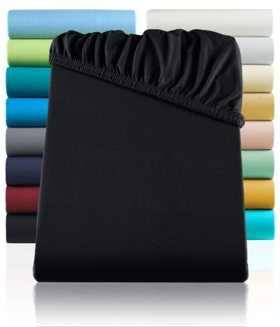 SHC by BaSaTex Jersey Spannbettlaken Bettlaken | Spannbetttuch Spannleintuch für Standardmatratzen aus 100% Baumwolle | 90x200-100x200 Farbe Schwarz