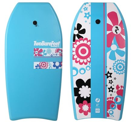 Two Bare Feet Bodyboard with Leash — Boogie Board for Adults & Kids | IXPE Foam Deck, EVA Core & Slick Bottom | Durable, High-Performance Wave Rider for Beach & Surf (Aqua Flowers)