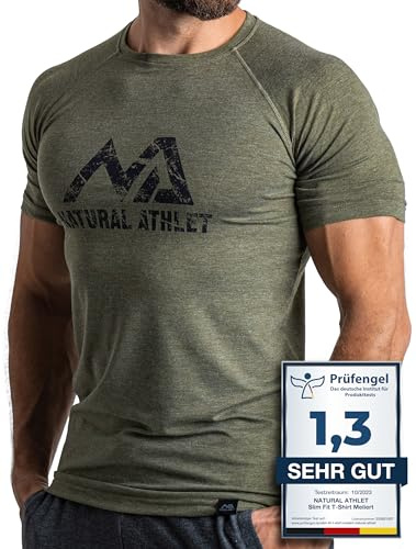 Natural Athlet Fitness T-Shirt för Män – Lång Snabbtorkande Gym Smal Passform T-Shirt – Fitness och Sport