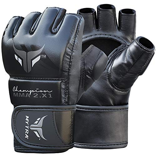 Mytra Fusion Kids/Junior MMA Gloves Champ 2.1 X Grappling Mix Martial Arts (Black, XX-Small)
