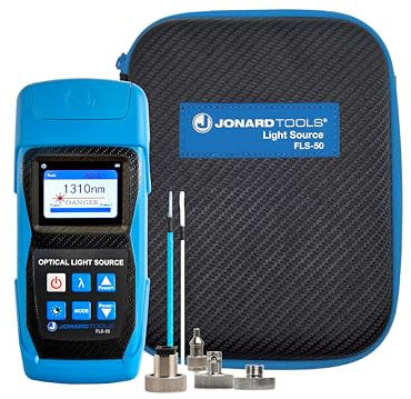 Jonard Tools Sorgente luminosa a fibra ottica FLS-50 con adattatori FC/SC/LC (PC/UPC) inclusi per misurazioni in fibra monomodale
