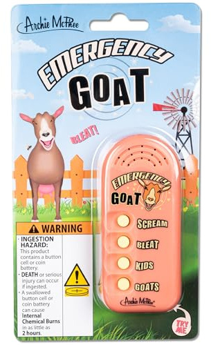 Archie McPhee: Emergency Goat - Electronic Sound Maker, 3.5 Handheld Device, 4 Noises, Scream-Bleat-Kids-Goats, Farmyard Fun, Gag Gift, Novelty Toy