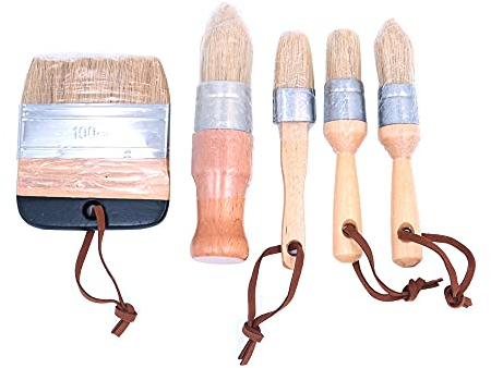 ANCLLO Lot de 5 pinceaux réutilisables à la craie et à la cire pour peinture lisse, y compris pinceaux plats et ronds à la craie pour projets en bois, meubles, décoration d'intérieur