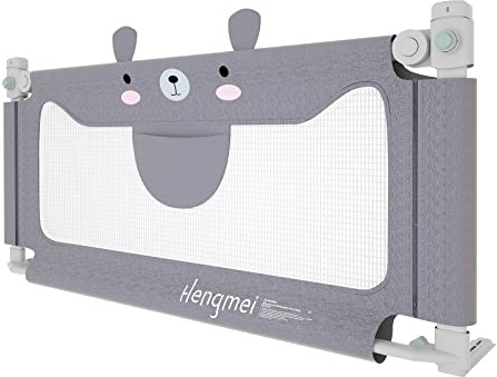 HENGMEI Sänggaller, sängskydd, 150 cm, barnsängsgaller, babygaller, säkerhetsskydd, fallskydd, höjdjusterbart för vertikal lyft för spädbarn och barn (grå, liten björn)