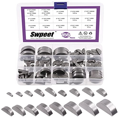 Swpeet 155 st 17 storlekar 2 mm 3 mm 4 mm 5 mm 6 mm 8 mm 10 mm 12 mm träskruv halvmåne halvcirkel bindningsnyckel hårdvara metrisk sortiment kit för fästanordningar mekanisk industri