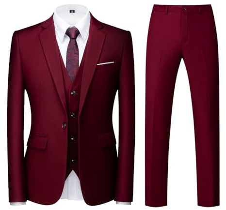 KUDORO Men Suits 3 Piece Tuxedo One Button Blazer Waistcoat Trousers Set | Slim Fit Single Breasted Solid Formal Men's Suit for Wedding Casual Business Dinner Party