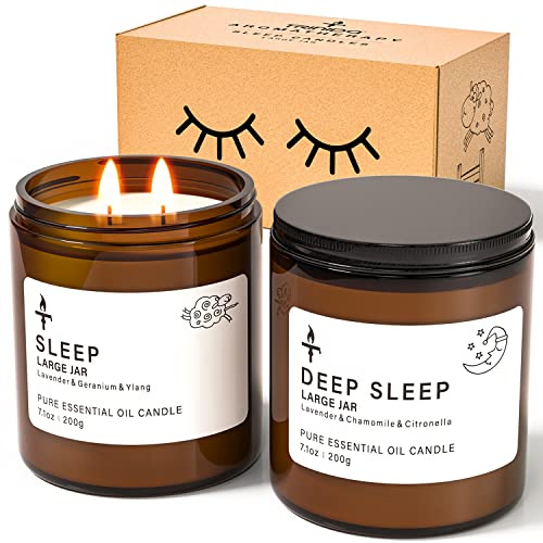 TRINIDa Lot de grandes bougies Sleep à 2 mèches - Longue durée de combustion jusqu'à 100 heures (402,6 g) - Bougies parfumées pour soulager l'anxiété et un sommeil parfait - La lavande favorise le