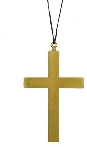 Lezevn Christian Cross Necklace Halloween Adult Gold Cross Necklace for Priest Monk Nun Fancy Dress