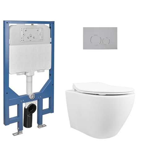 Wall Hung Toilet with Cistern, DeerValley 1.6 GPF/1.1 GPF Double Flush in-Wall Toilet Combo Set and Carrier System, with Soft Closed Seat