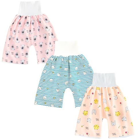DUDUFUN 2 pantalones de entrenamiento para bebés y niños, pantalones de entrenamiento, pantalones de pañales, falda de pañal, para niños y niñas, impermeables, absorbentes, pantalones de entrenamiento