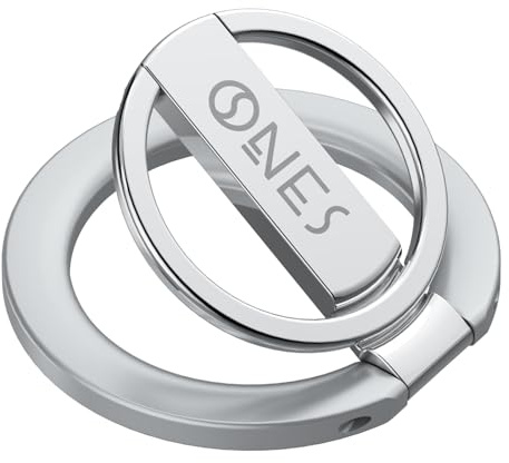 Ett magnetiskt handtag och stativ [360° rotation justerbar] [stabil och hållbar] [tunn och lätt] magnetisk ringhållare för iPhone, Samsung Galaxy, Sony Xperia, metalliskt silver