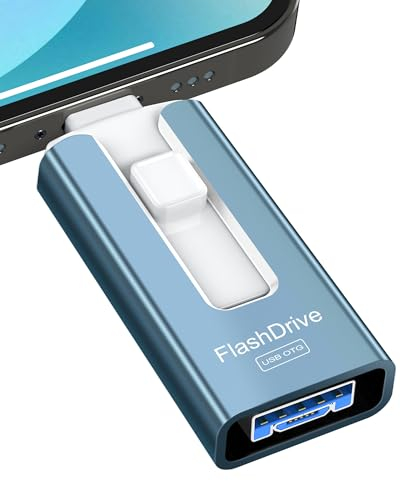 GNASEET USB Stick 256GB für Phone, 4 in 1 USB Speicherstick für Phone/Pad/Android Handy/PC, USB 3.0 Memory Stick High-Speed Flash Laufwerk, Phone Externer Speichererweiterung Fotostick, Blau