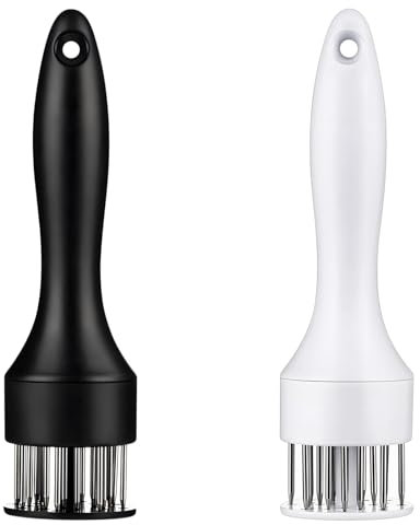 Attendrisseur de viande en acier inoxydable, 21 aiguilles tranchantes, pour attendrir le bœuf, la dinde, le poulet, le steak, le porc, le poisson (2 pièces (noir et largeur)