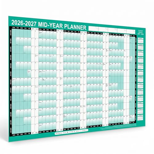 TB1Product 2026-2027 Academic Wall Planner – A1 Large 85cm x 58cm Laminated Dry Wipe Wall Calendar – 13 Month Year Planner Aug 2026-Aug 2027 with Stickers & Dry Wipe Pen – UK Home Office School
