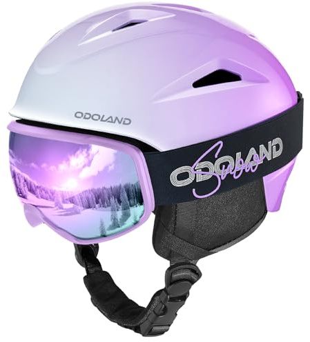 Odoland Kit di Casco Sci con Maschera Sci, Casco Snowboard con Occhiali Sci per Uomini Donne e Giovani Unisex, Antiurto e Antivento, Set di Casco per Sport Invernali,WAM