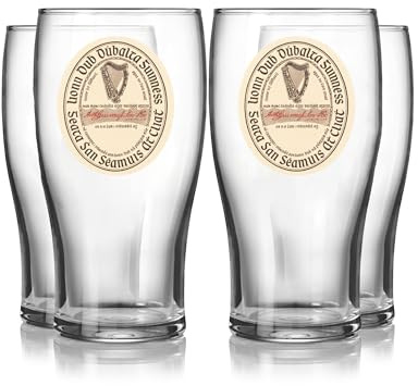 Guinness Vintage Label Pint Glass Gift Set – 4 Pack | Official Merchandise | 20oz Tulip Beer Glasses | Collectible Irish Pub Barware for Fans & Home Bars