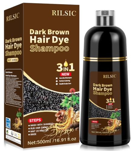 500ML Brown Hair Dye Shampoo for Men & Women | Grey Hair Beard Coverage, 3 in 1 Instant Colour Shampoo