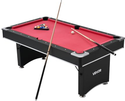 VEVOR Table de Billard 1835 mm, kit de Billard Portable, Pieds réglables, Ensemble d'accessoires complets avec Boule, Queue, Support, Craie et Pinceau, pour Domicile, Club, Noir avec Tissu Rouge