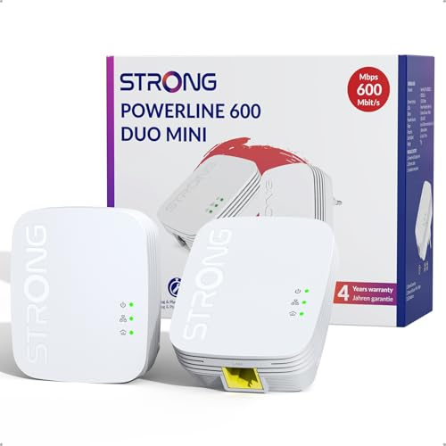 STRONG AV600 Adaptador Powerline Set, Sin WiFi, PLC HomePlug AV2, Plug & Play, Modo de Ahorro de Energía, Puertos LAN 100 Mbit/s, Seguridad con Un Botón, Internet por Red Electrica (PL600M)