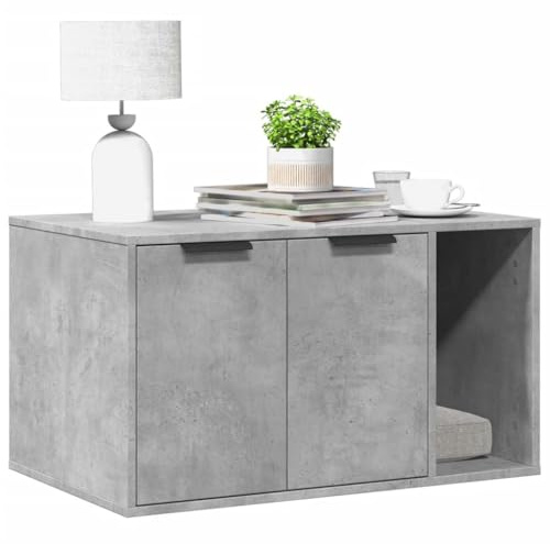 Mokuyary Meuble de Bac à Litière pour Chat Gris béton Salon B | bois ingénierie Maison de Toilettes pour Chats, Table Basse pour Chambre, Balcon