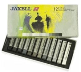 Honsell 47647 - Jaxell Pastellkreide, eckige Form, 12er Set in Grautönen, satte Farben, für flächiges und präzises Arbeiten, für Künster, Hobbymaler, Schule, Kunstunterricht, Ausbildung