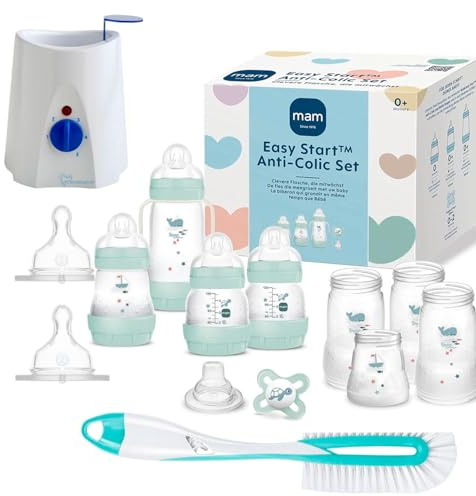 MAM Vorteilspack II Kit de démarrage 19 pièces avec biberons anti-colique, brosse et chauffe-aliments pour bébé
