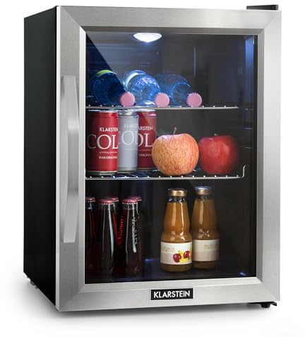 Klarstein Beersafe M Mini Frigo de Chambre pour Boissons, Petit Frigo Silencieux, Mini Bar Intérieur, Petit Refrigérateur Camping, Stockage de Bières, Vins, Boissons, Etagères Amovibles, 0-10°C, 33L