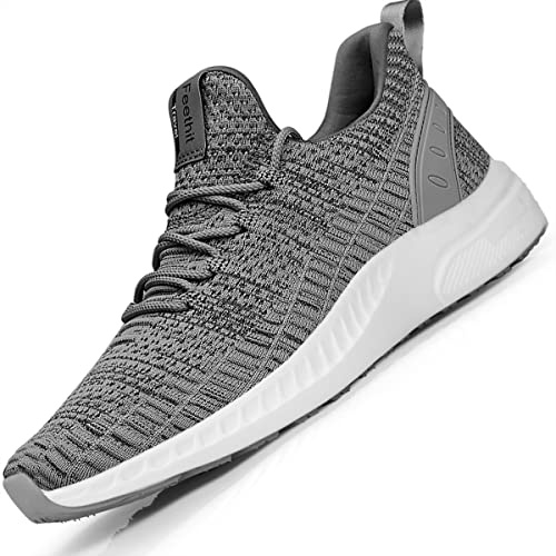 Feethit Gymnastikskor för kvinnor, män, löparskor, sportskor, sneakers, halkfria gummisulor, lätta och andas, för promenader, löpning, jogging, färger, 36–47, GRÅ, 45 EU