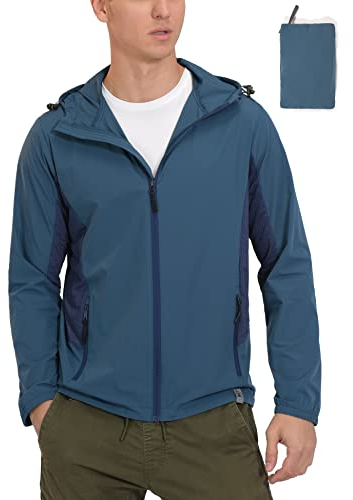 Mapamyumco Atmungsaktive leichte Sommerjacke für Herren zum Laufen Radfahren, verstaubare Windjacke mit Kapuze, Dunkelblau, XL