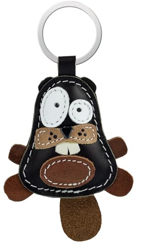 Simaru Tierisch starke Schlüsselanhänger aus hochwertigem Echtleder, Made in EU, Perfekt für Weihnachten Geburtstag Jahrestag, Finde dein Lieblingstier (Biber)