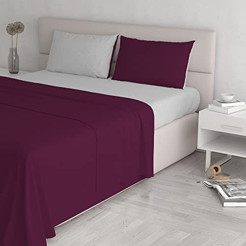 Italian Bed Linen Sängset 100% naturlig bomull, plommon/ljusgrå, dubbel